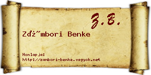 Zámbori Benke névjegykártya